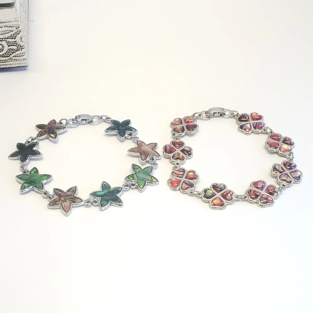 Abalone Silver Star & Clover Leaf Charm Bracelet 2 Bracelets